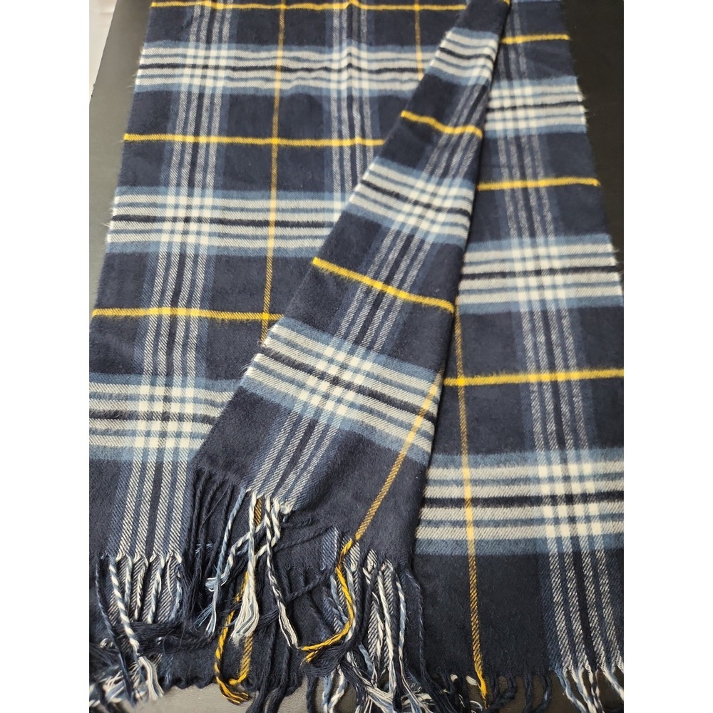 Soft Fraas CASHMINK scarf wrap Blue, yellow & White Plaid unisex Germany 62 in - Picture 3 of 5